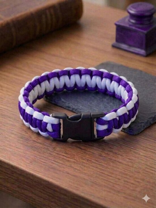 2wenty8 Jewelry - Handmade Paracord Braided Bracelet In Purple and White | Pick Your Size